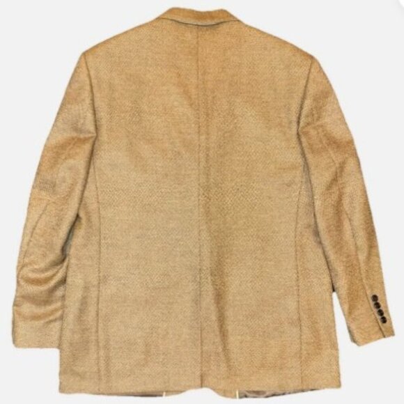 Lands End Blazer 44R Men's Herringbone Tweed Lambswool Lined Pockets Tan Beige - Picture 2 of 11